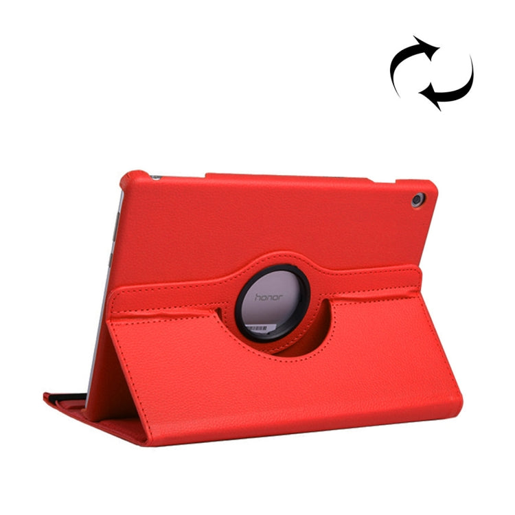 360-degree rotating leather tablet case with stand and circular holder, red