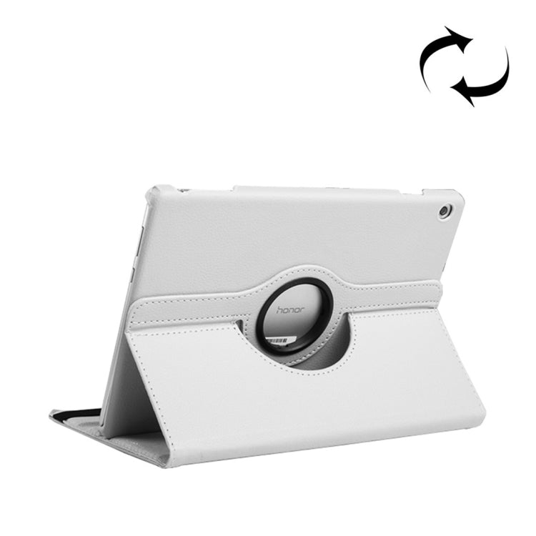 White leather-look tablet folio case with circular holder ring and fold stand