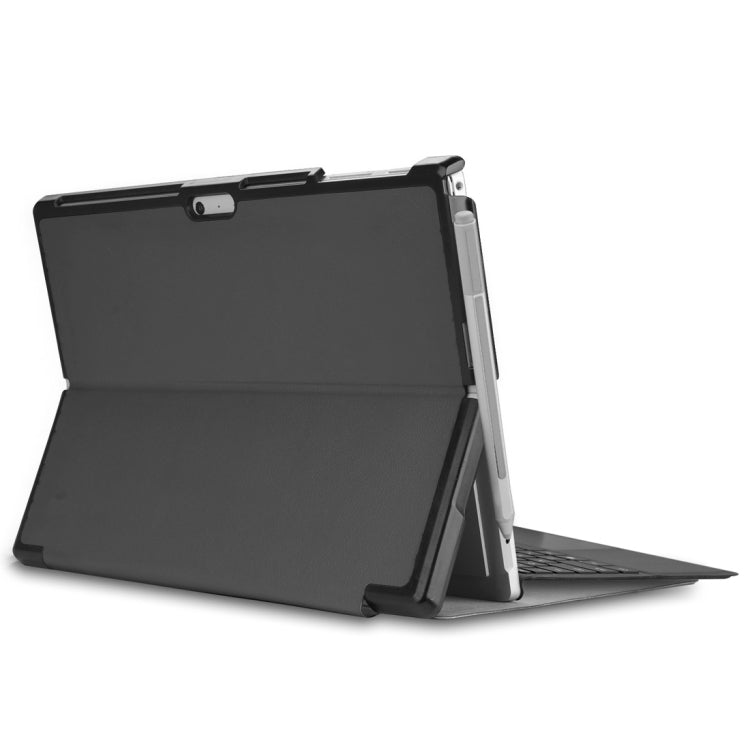 Grey PU leather flip case closed and standing with front cover protection