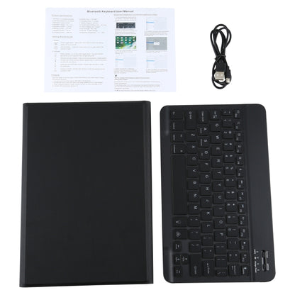 Black tablet keyboard case kit with keyboard, cable, and instruction manual