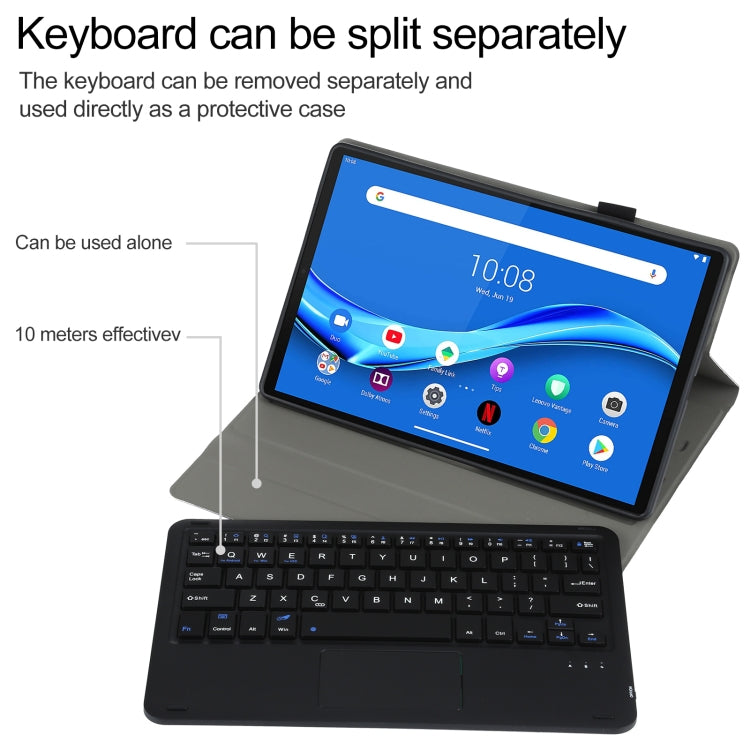 Black tablet keyboard case with detachable keyboard and stand, shown open