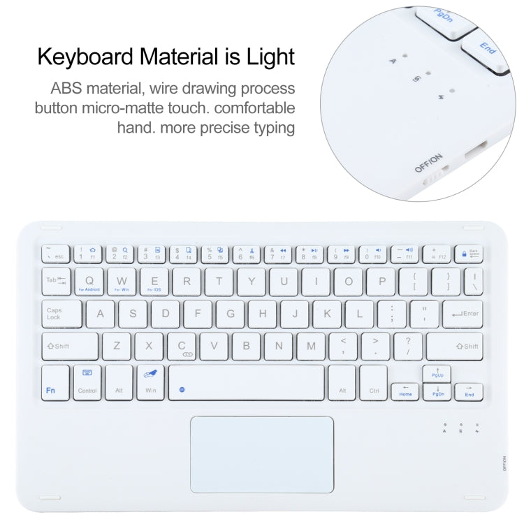White tablet Bluetooth keyboard with large touchpad for keyboard case