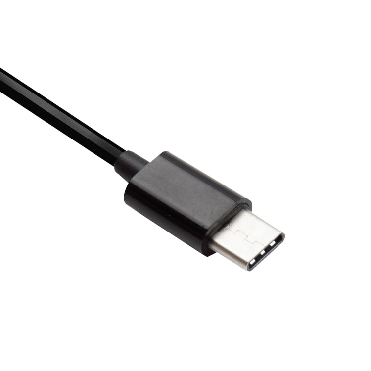 Black spring coiled cable with Type-C USB-C connector (close-up)