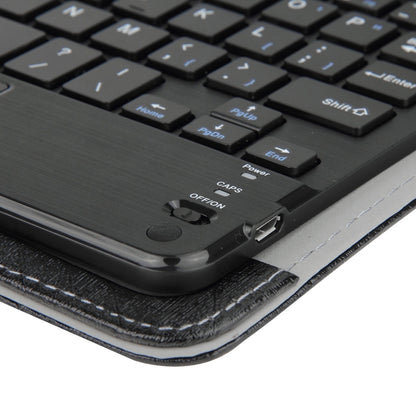 Close-up of keyboard corner with ports and power/controls on black touchpad case