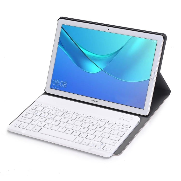 Detachable Bluetooth keyboard tablet case with stand, tablet display and white keyboard