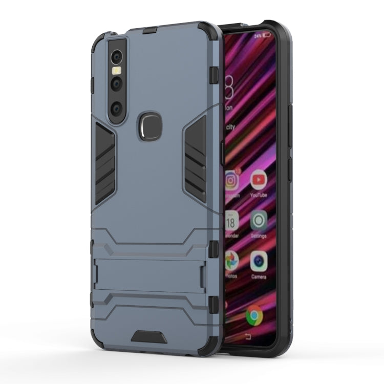 Shockproof navy phone case with holder, dual-layer PC and TPU protection