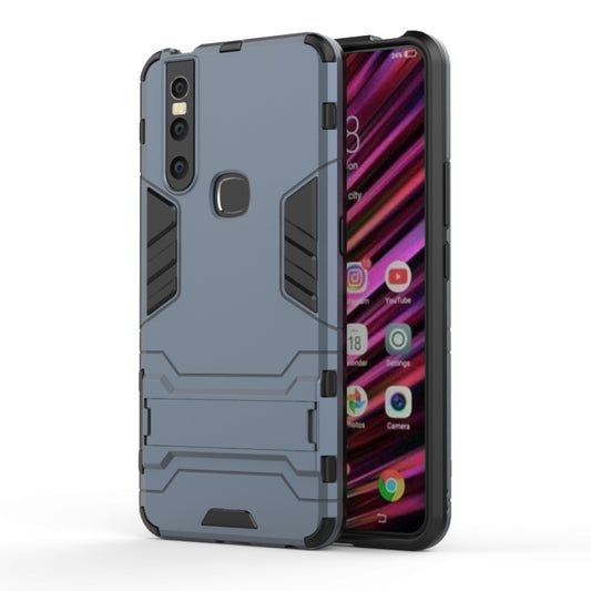 Shockproof navy phone case with holder, dual-layer PC and TPU protection