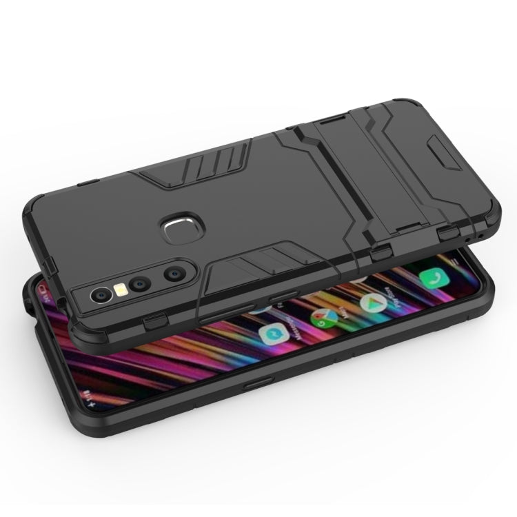 Shockproof phone case with holder, textured back and raised camera guards