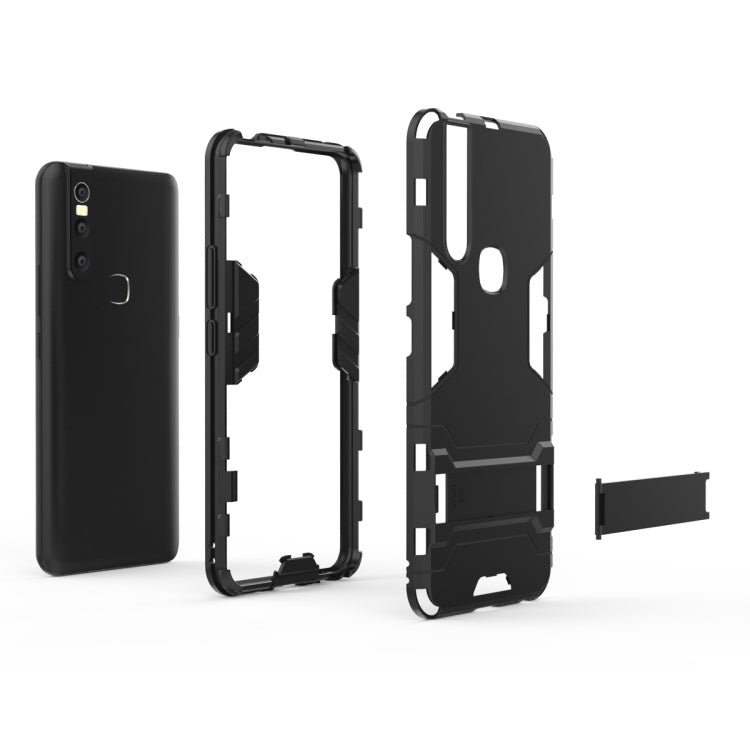 Black shockproof phone case with holder, open frame and back panel