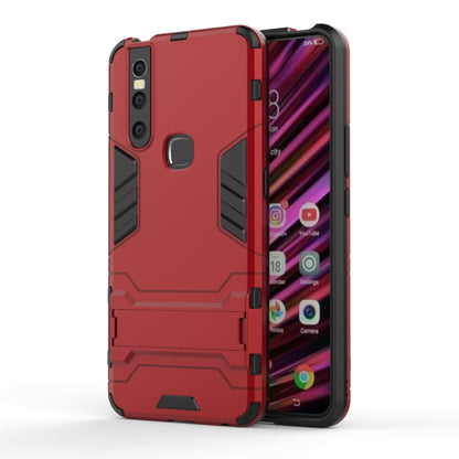 Shockproof red phone case with holder, dual-layer PC and TPU protection