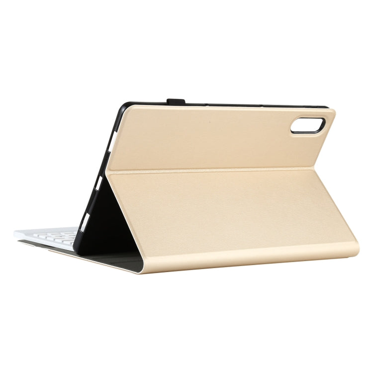 Gold-beige folio tablet case with integrated stand, keyboard detached