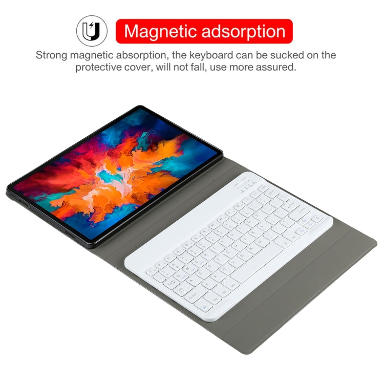 Magnetic-detach folio tablet case with white keyboard, tablet secured