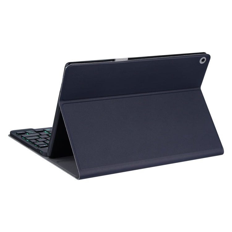 Dark blue folio stand case with keyboard inserted