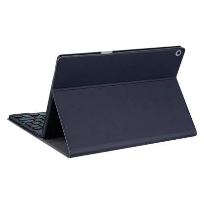 Dark blue folio stand case with keyboard inserted