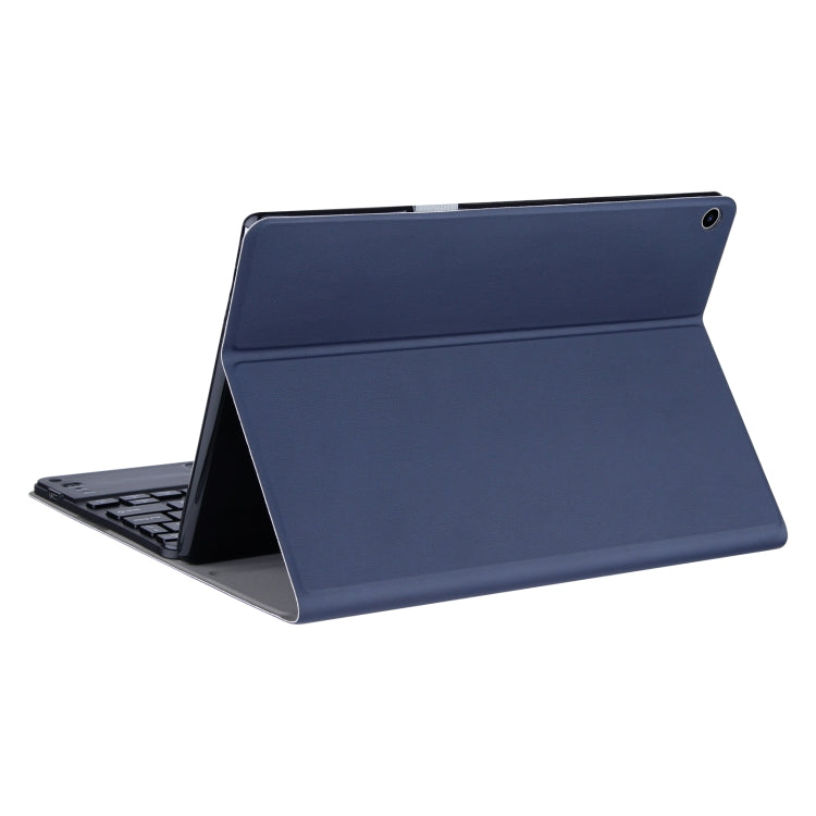 Blue protective tablet case with removable keyboard and stand view
