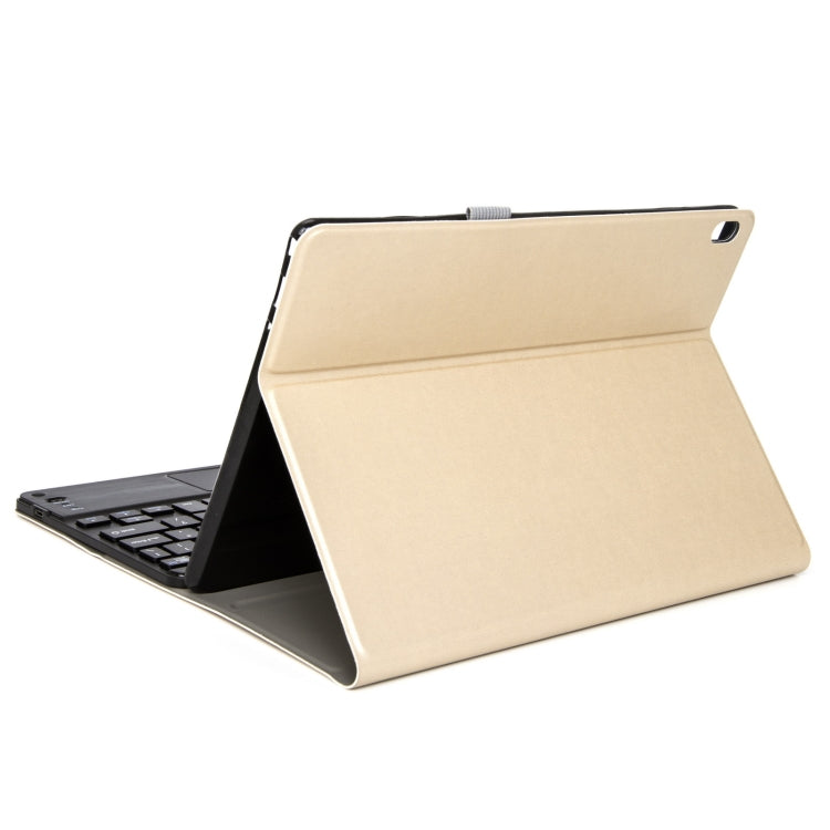 Rose gold tablet case with detachable Bluetooth keyboard and touchpad, stand