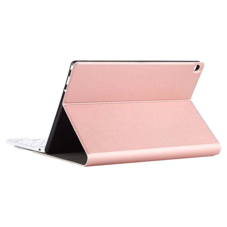 Rose gold tablet case with built-in viewing stand in open position