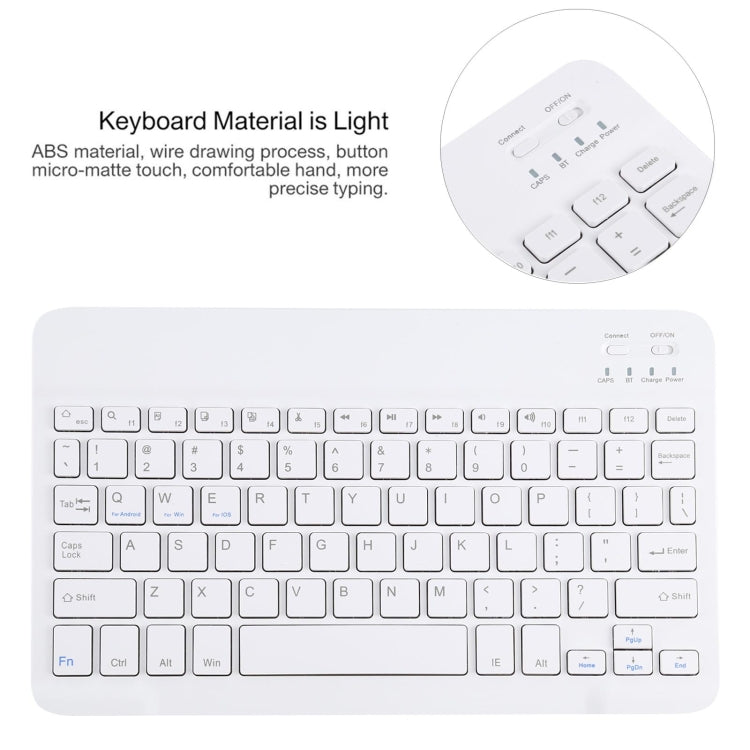 White detachable Bluetooth keyboard with slim keys and trackpad area