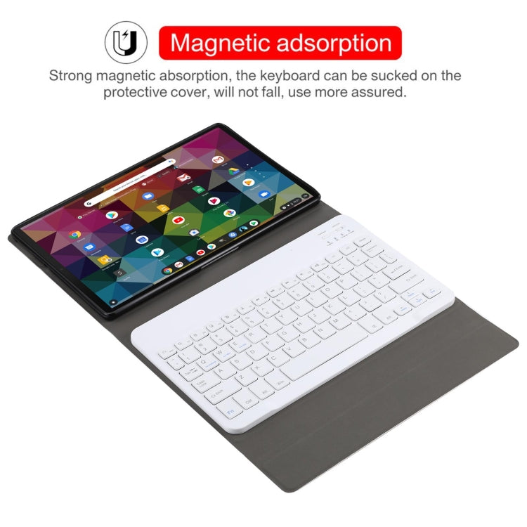 Tablet and white keyboard with magnetic attachment on black protective cover