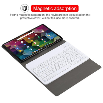 Tablet and white keyboard with magnetic attachment on black protective cover