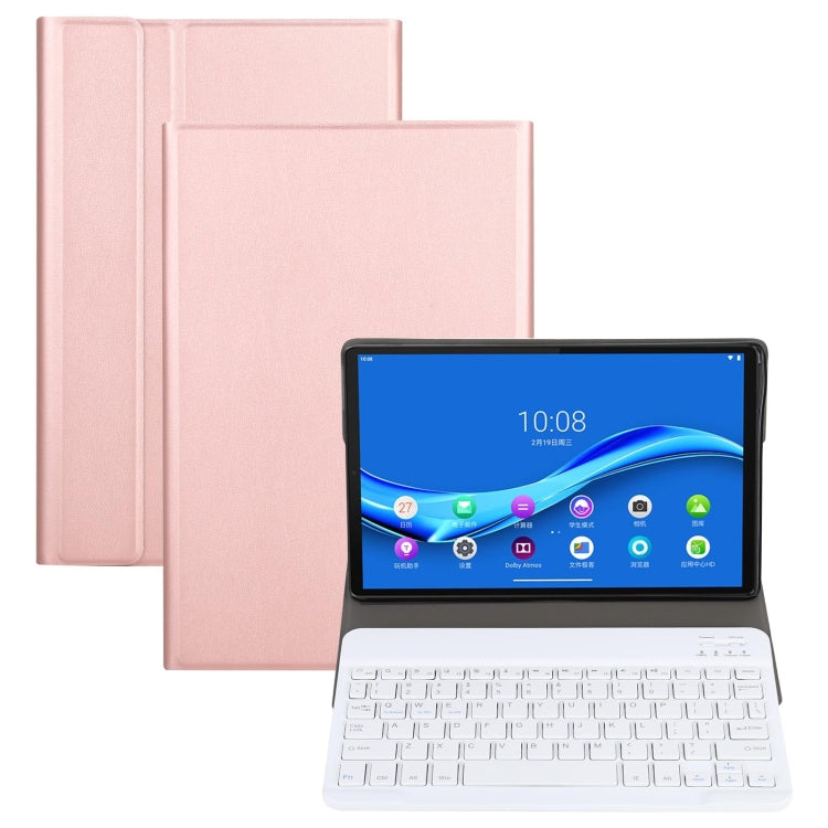 2-in-1 Bluetooth keyboard tablet case with removable white keyboard, rose gold cover