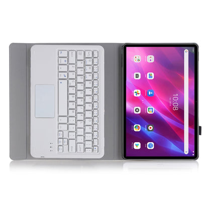Gray tablet case with detachable Bluetooth keyboard and touchpad, tablet and keyboard shown