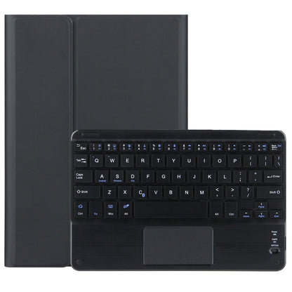 Dark gray leather-look tablet case with detachable Bluetooth keyboard and touchpad