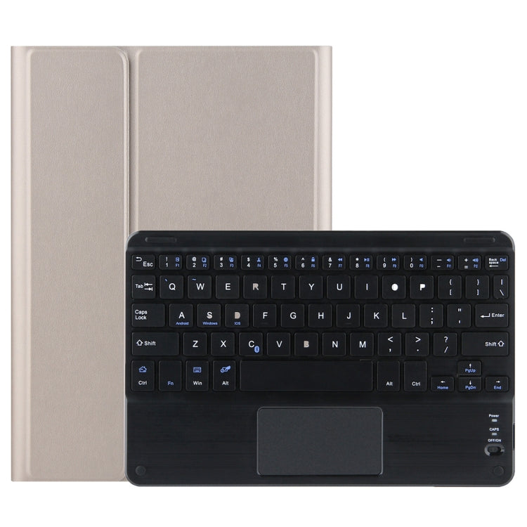 Gold leather-look tablet case with removable Bluetooth keyboard and touchpad