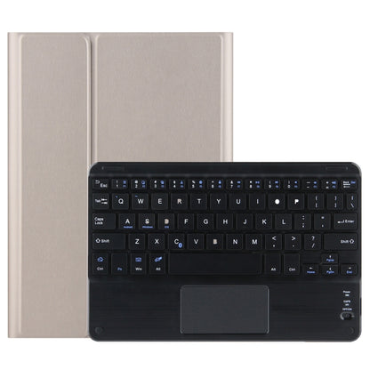 Gold leather-look tablet case with removable Bluetooth keyboard and touchpad