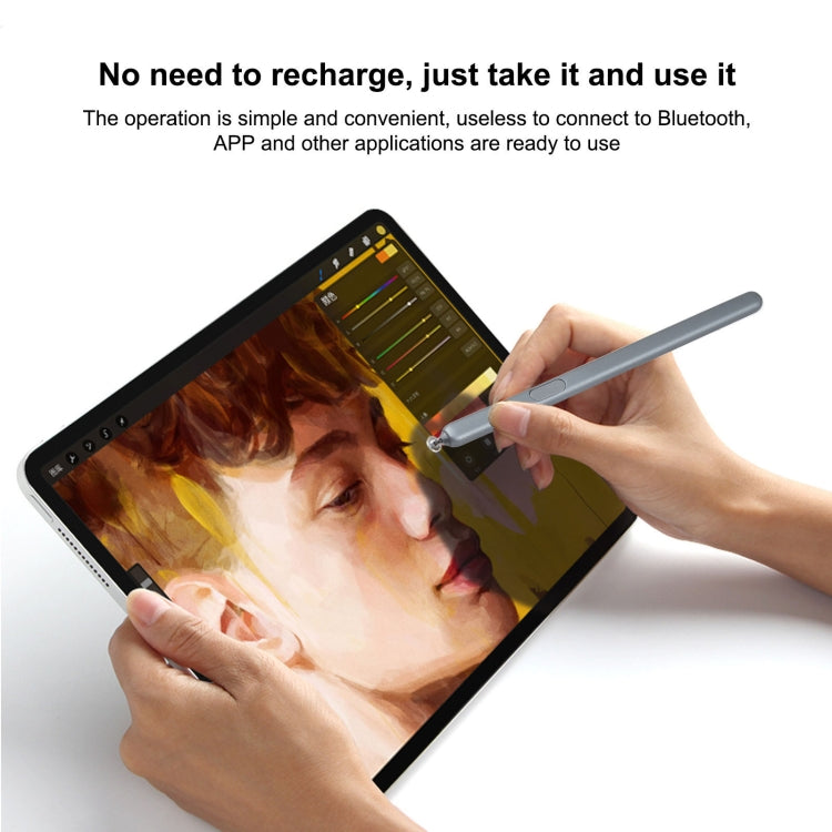Gray stylus pen in use on tablet screen