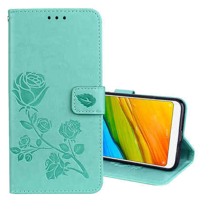Mint green rose-embossed PU leather flip wallet case with magnetic strap and phone stand