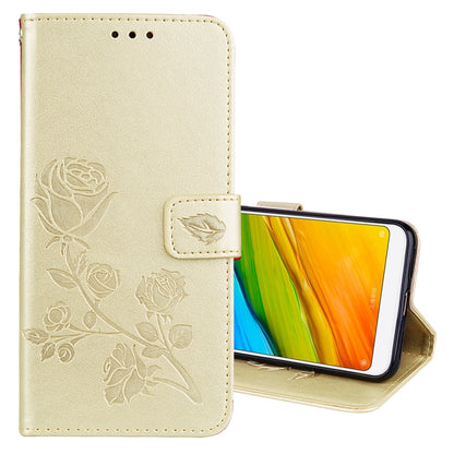 Cream PU leather flip wallet case with rose embossing and magnetic clasp