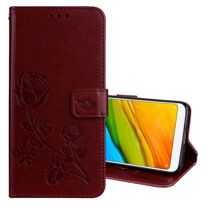 Burgundy rose-embossed PU leather flip wallet case with magnetic clasp and stand