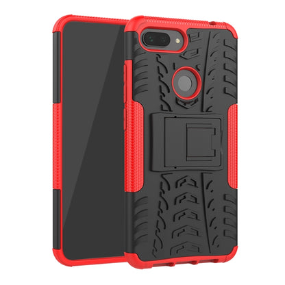 Shockproof red phone case with tire tread pattern and circular holder