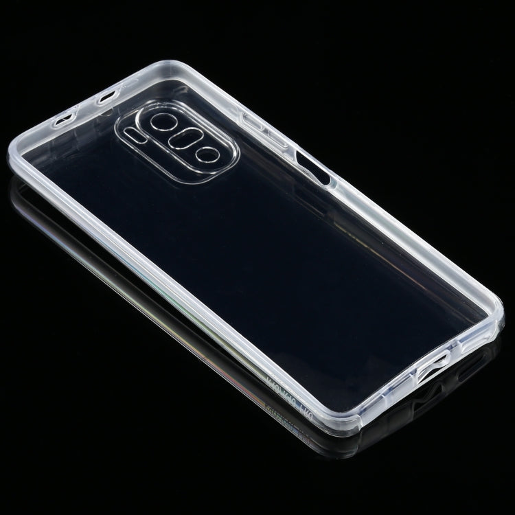 Clear TPU phone case, angled view showing camera opening and side button cutouts