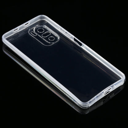 Clear TPU phone case, angled view showing camera opening and side button cutouts