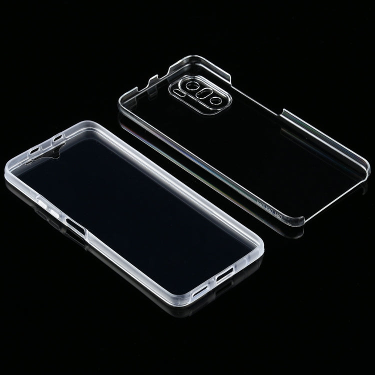 Clear phone case front and back sections with camera cutout and edge protection