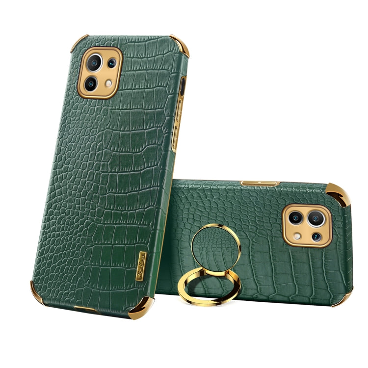 Green crocodile-pattern magnetic phone case with gold ring holder for Xiaomi Mi 11