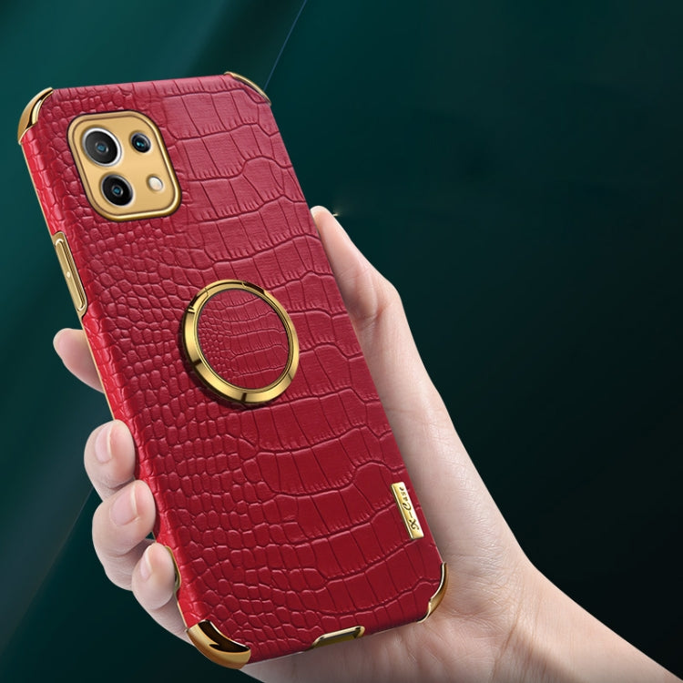 Red crocodile phone case with gold ring holder and rear camera cutouts