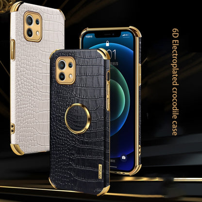 White and black crocodile-pattern cases with gold ring holder for Xiaomi Mi 11