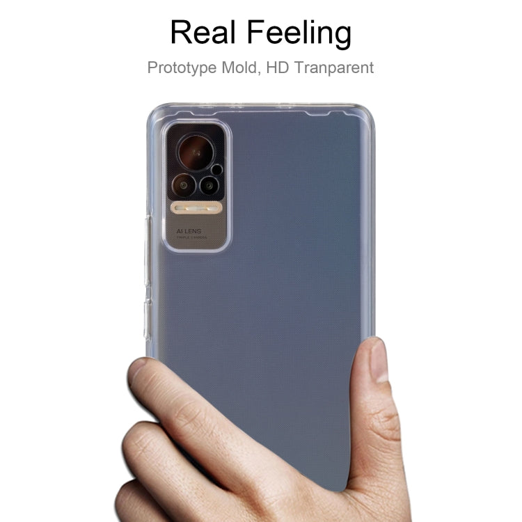 Transparent TPU phone case for Xiaomi Civi, clear back cover with camera cutout held by hand.