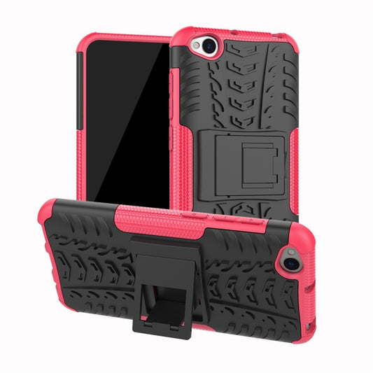 Pink tire-texture shockproof TPU+PC phone case with holder for Xiaomi Redmi Go