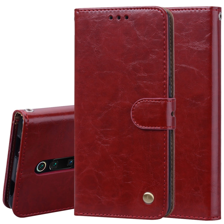 Red flip leather phone case with card slots, holder flap and snap button