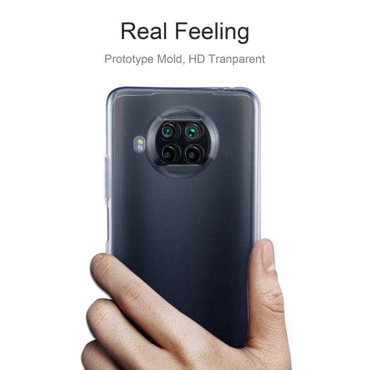 Transparent TPU phone case, clear back cover with camera cutouts; held in hand.
