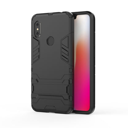 Rugged shockproof phone case with holder, black, for Redmi Note 6