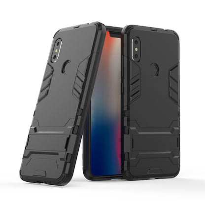 Rugged shockproof phone case with holder, black, for Redmi Note 6
