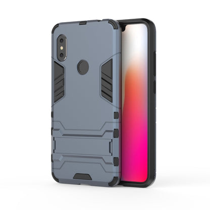 Rugged shockproof phone case with holder, navy blue, for Redmi Note 6