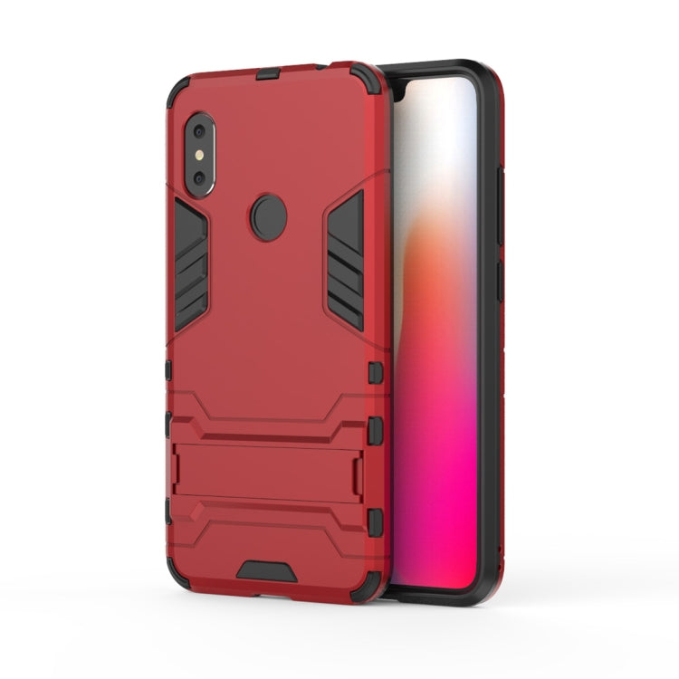 Rugged shockproof phone case with holder, red, for Redmi Note 6