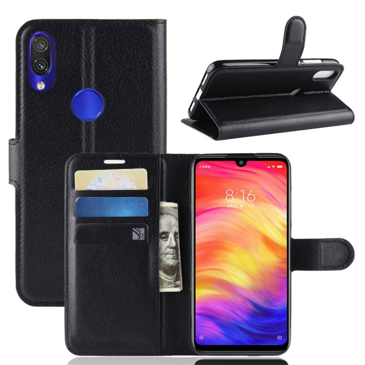 Black flip leather phone case with wallet card slots and stand for Redmi Note 7