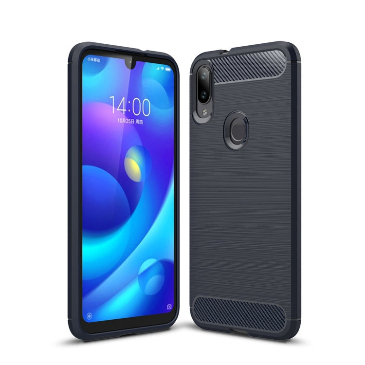 Navy blue brushed carbon-fiber TPU phone case with raised camera and screen edges